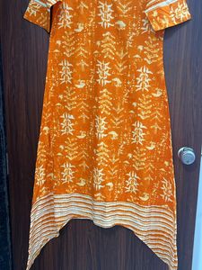 Orange Printed A-Line kurta
