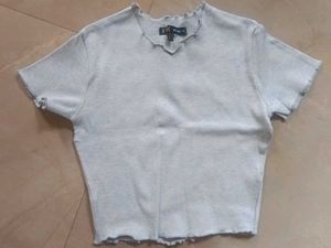 Grey Frayed Hem Crop Top