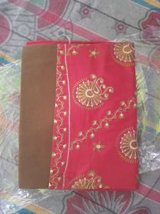 Red & Gold Embroidered Fabric - Unstitched