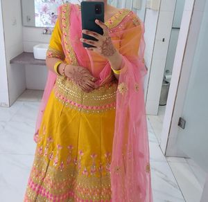 Mustard And Pink Lehanga Choli