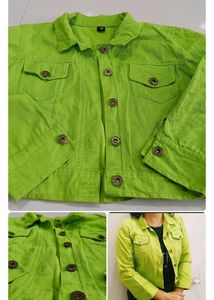 Lime Green Cropped Denim Jacket