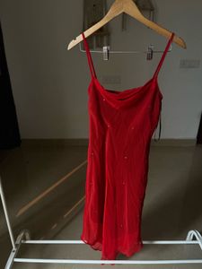 RED CHIFFON SLIP MIDI  DRESS
