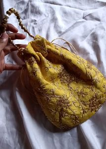 Yellow Embroidered Pouch Set