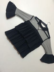 Black Pleated Bell Sleeve Top