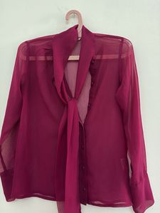 Elegant Burgundy Tie-Neck Blouse