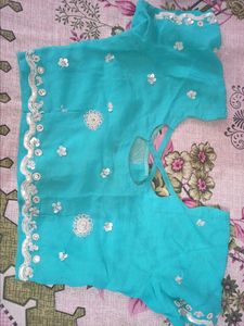 Sky-blue Full Embroidery Partywear Saare