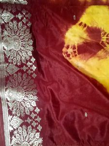 Maroon & Yellow Tie-Dye Saree