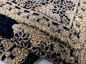Black &amp; Gold Zari Work Embroidered Net Saree