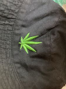 Black Bucket Hat with Leaf