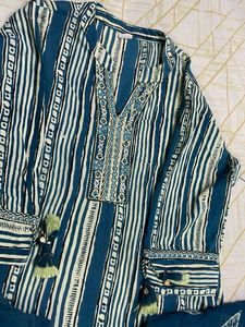 Striped Blue Kurta Set With Cotton Duptta