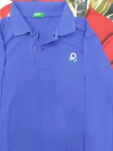 Benetton Blue Long Sleeve Polo Shirt