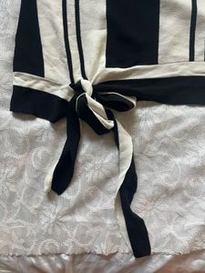 Black &amp; White Striped One-Shoulder Tie Top