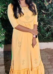 Yellow  Mustard Embellished Ruffle Dress
