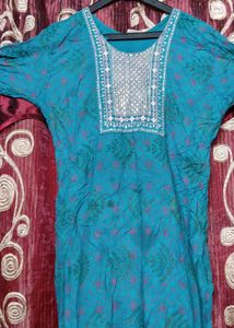 Teal Embroidered Kurti