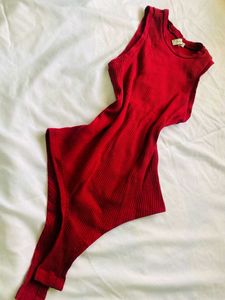 Ribbed Maroon Bodysuit
