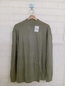 Zara Green Mock Neck Long Sleeve Top