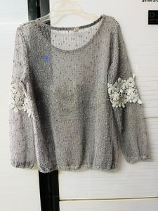 Gray Floral Lace Top