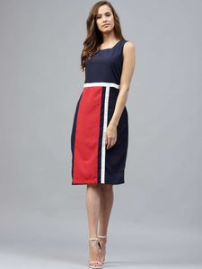 Tokyo Talkies Navy Blue &amp; RedColourblocked Sheath