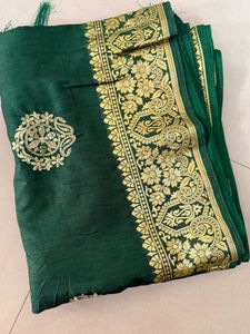 Green &amp; Gold Embroidered Saree