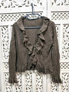 🎀 Imported Ruffled Brown Cardigan B