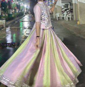 pink mirror work lehenga choli