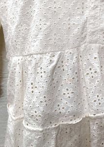 White Cut Out embroidery Work Dress