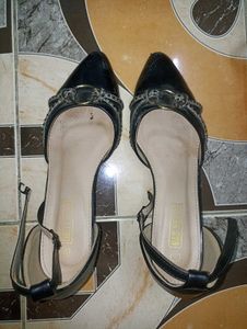 Black Embellished Ankle Strap Heels