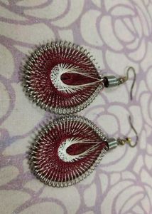 Pink And Silver Coloured Earrings