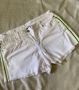 White Striped Denim Shorts