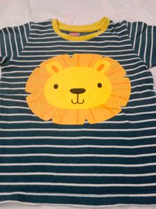 Babyhug Striped Lion Print Kids T-Shirt