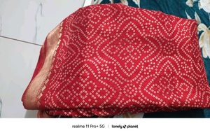 Red Cotton Joint  Bandhni Saree
