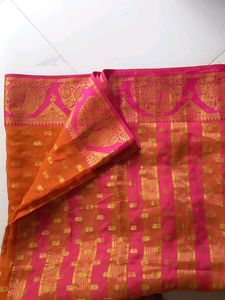 Soft Silk ,Orange And Pink Mix Colur Saree