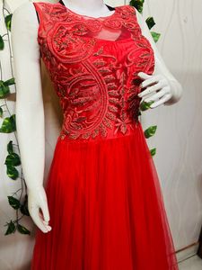 Red Embroidered Formal Gown