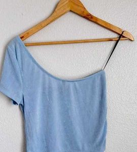 H&amp;M One Shoulder Draw String Sky Blue Top