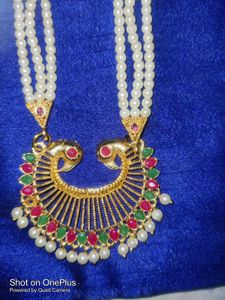 Elegant Pearl &amp; Stone Necklace Gold Plated