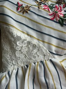 Striped Floral Embroidered Blouse