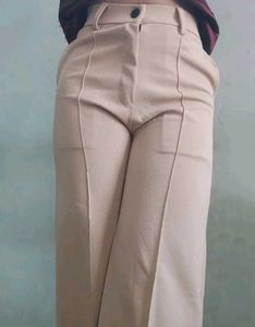 Beige Wide Leg Pants