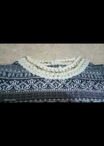 Paisley Print Top with Crochet Collar