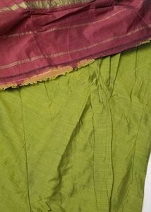 Traditional Soft Cotton Green &amp; Maroon Saree