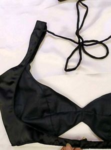 Satin Non Padded 1 Back Hook Deep Neck Blouse