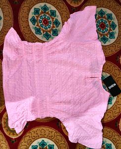 Pink Textured Flutter Sleeve Top