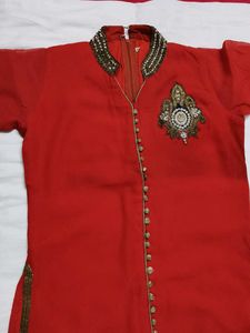 Women Red Georgette Zari Stone Festive Kurta