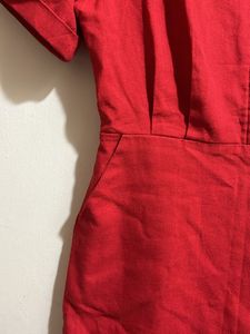 Linen Red Dress With Pockets
