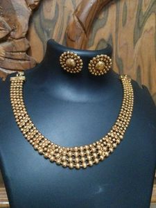 Golden Beaded Necklace and Earring Set