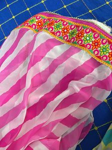 Pink &amp; White Leheriya Saree