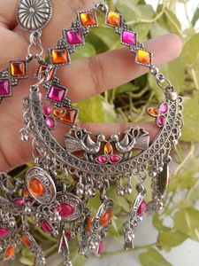 Oxidised Earrings Pink And Orange