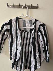 Black-white Crop Top With Over Jacket