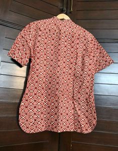 Fabindia Red Cotton Slim Fit Mid Placket Shirt