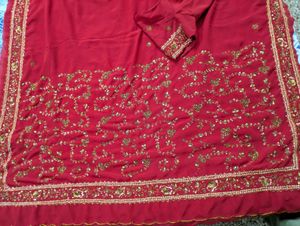 Red Embroidered saree with blouse