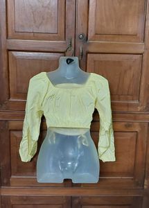 Yellow Ruched Long Sleeve Crop Top